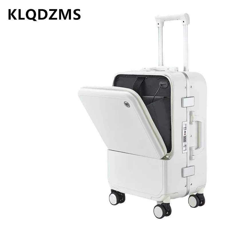 KLQDZMS valigia per Laptop apertura anteriore custodia per imbarco telaio in alluminio Trolley 20 "24 pollici ABS + PC con ruote bagaglio a rotelle