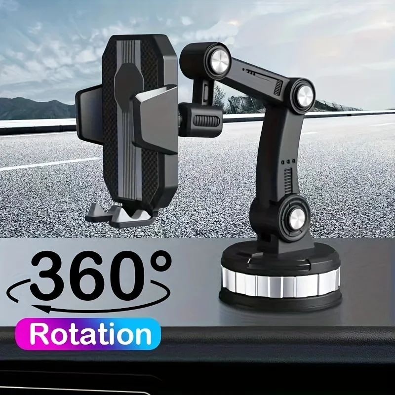 NEW 360° Rotating Car Phone Holder – Universal Fit, Extendable Arm, Shockproof Grip, Heavy-Duty for Trucks, Washable Sticky Base