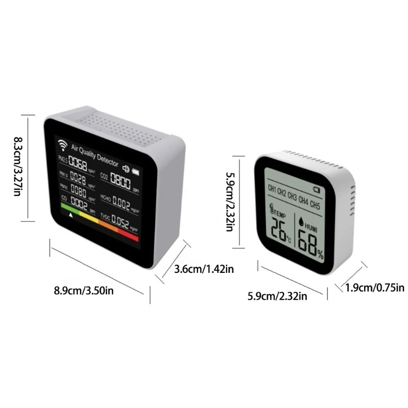 공기 질 모니터, 실내 PM2.5, CO2, PM10,PM1.0, 포름알데히드, TVOC, 온도 및 습도 감지 공기 테스트 낙하 배송