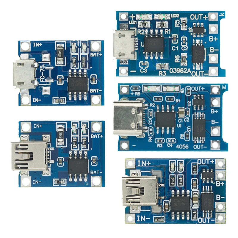 5PCS Type-c/Micro USB 5V 1A 18650 TP4056 Lithium Battery Charger Module Charging Board With Protection Dual Functions 1A Li-ion