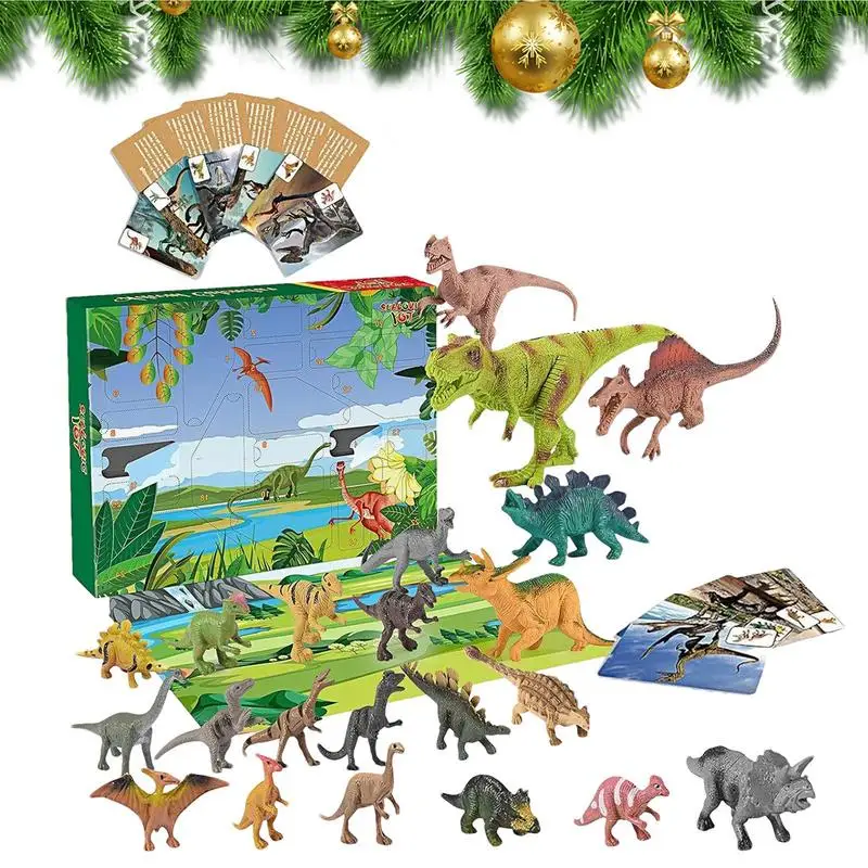 Calendario dell\'Avvento dei dinosauri Giocattoli dei dinosauri per ragazzi 24X Ornamento di dinosauro di Natale Figurine di dinosauro colorate per