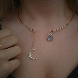 Fashion Simple Star Moon Charm Necklace Delicate Clavicle Chain Zircon for Women Wedding Party Birthday Jewelry Gift