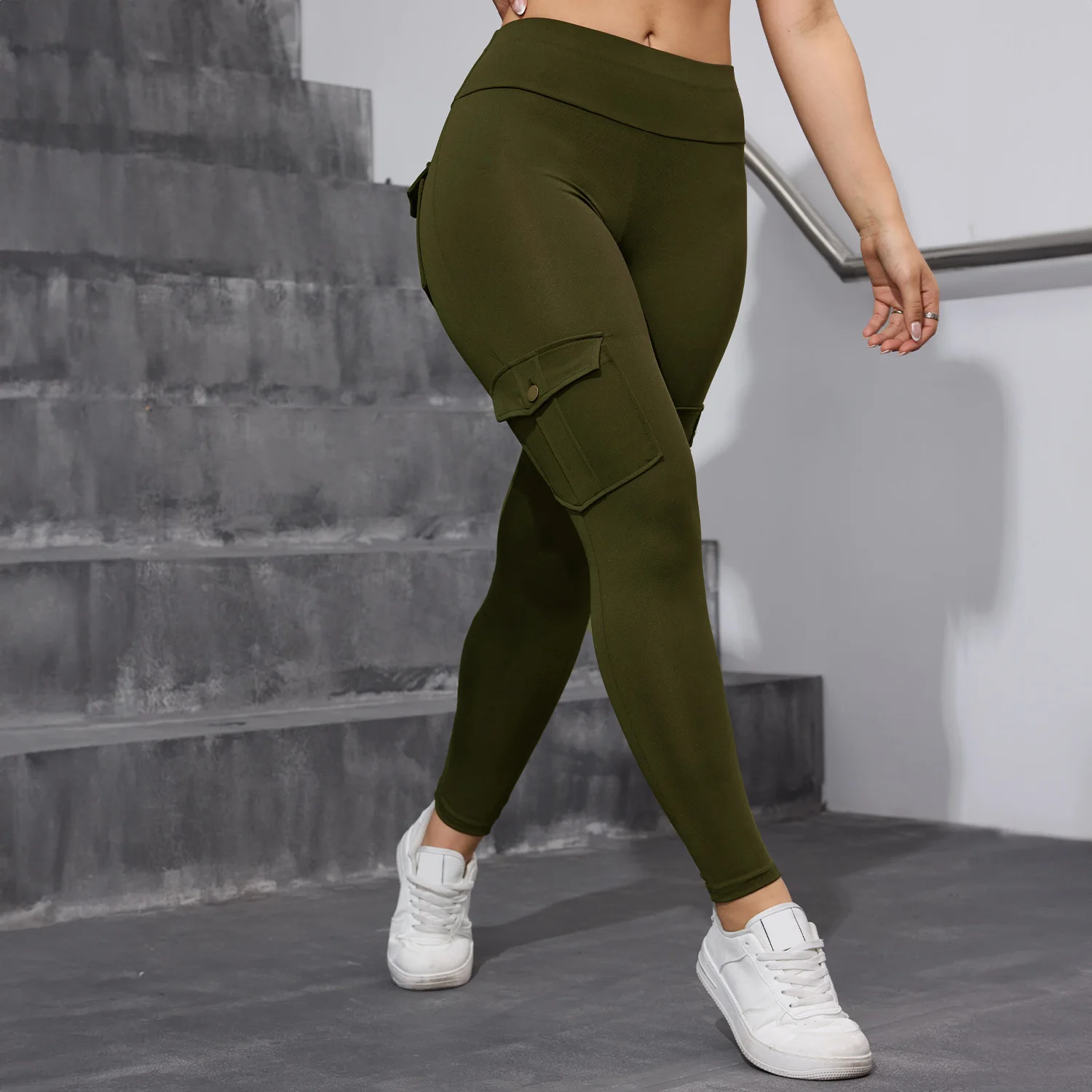 Hohe Taille Taschen Frau Leggings Einfarbig Fitness Skinny Stretch Sport Hosen Casual Outdoor Workout Leggings