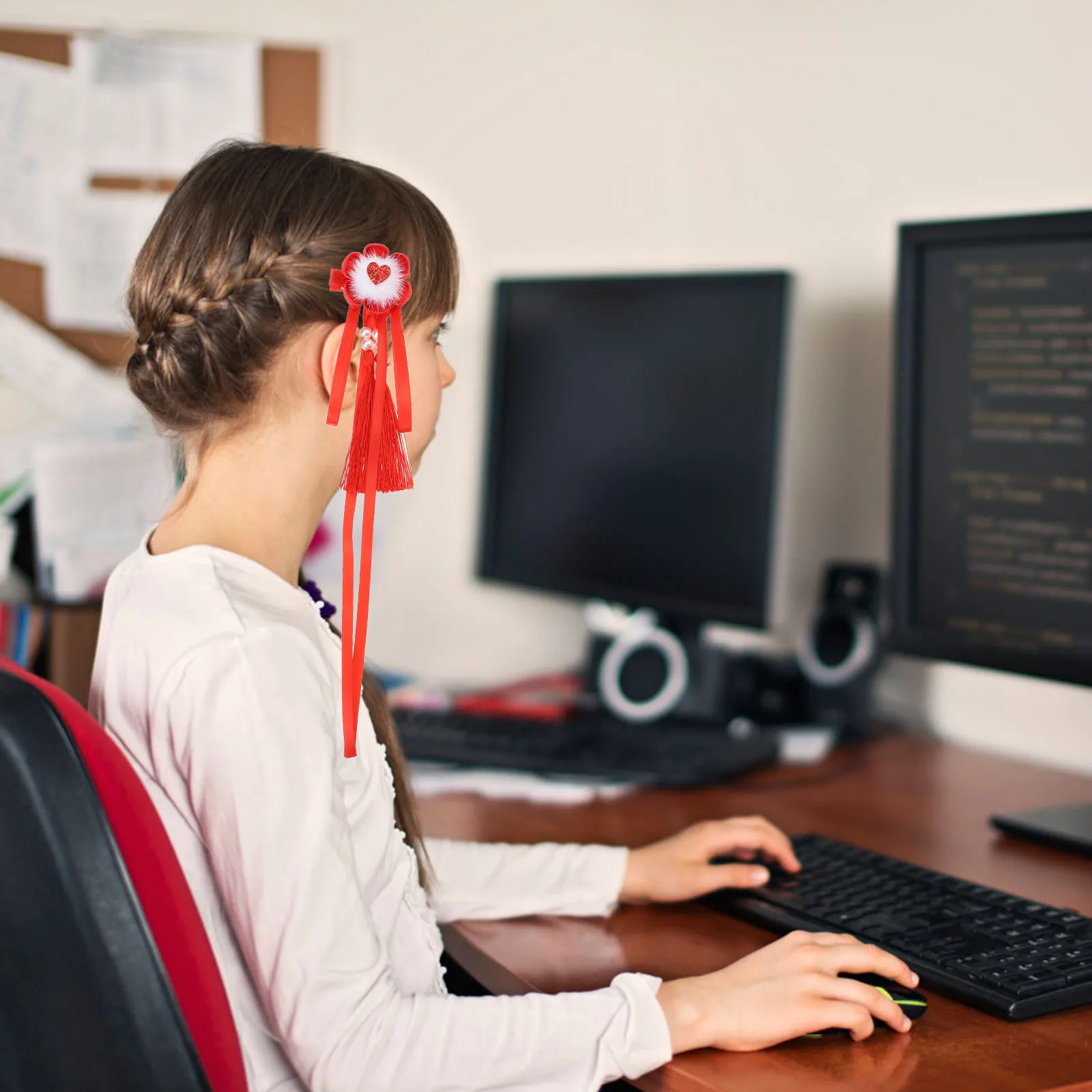 

Tassel Hair Clips Red Furry Ball Hairpins For Chinese New Year Festival Headdress Decorative Hair