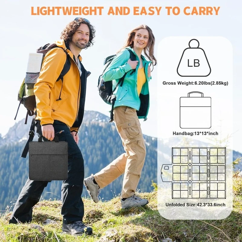 120W折りたたみ式ソーラーパネル、MC-4コネクタ付き、キャンプ用ポータブルソーラーパネル、ポータブル電源用折りたたみ式ソーラーパネル充電器