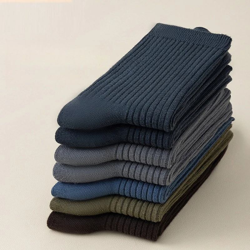 

7 пар однотонных хлопковых носков до середины икры, уютные весенне-осенние зимние спортивные хлопковые носки для мужчин, повседневные мужские носки, оптовая продажа