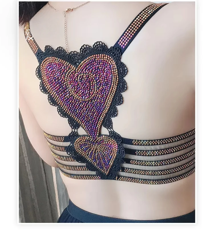 

Sexy Women Gemstones Bra Lady Sexy Back Rhainstones Bra Women Bead Work Underwear Woman Bling Bling Camisole Tops