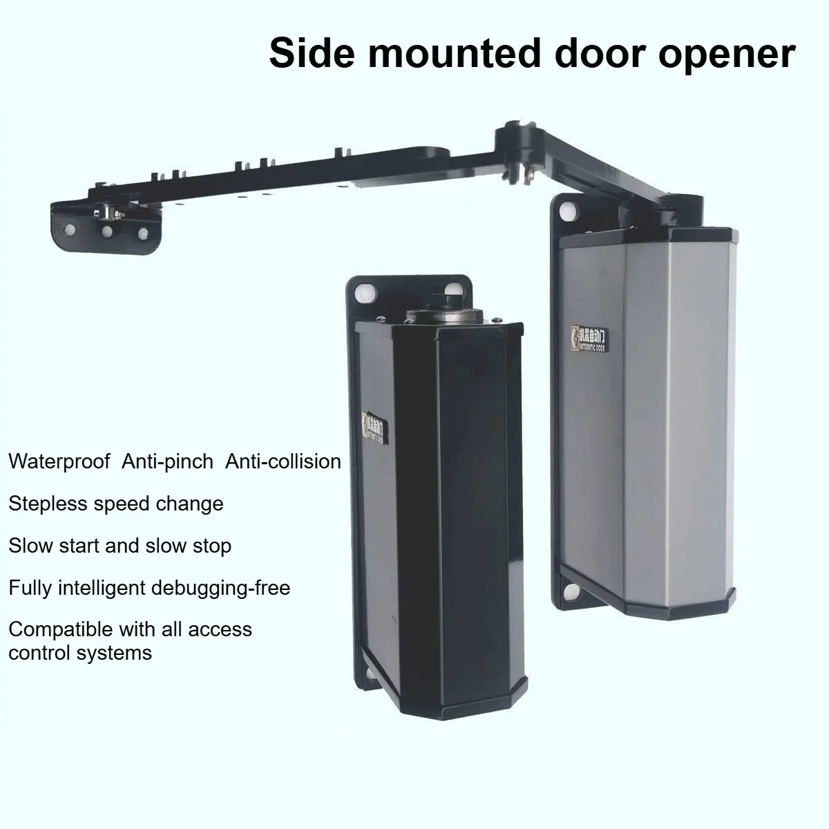 Side Mounted Automatic Door Opener Curved Arm Electric Door Closer Courtyard Outdoor Rainproof 90° Swing Door Facial Recognition