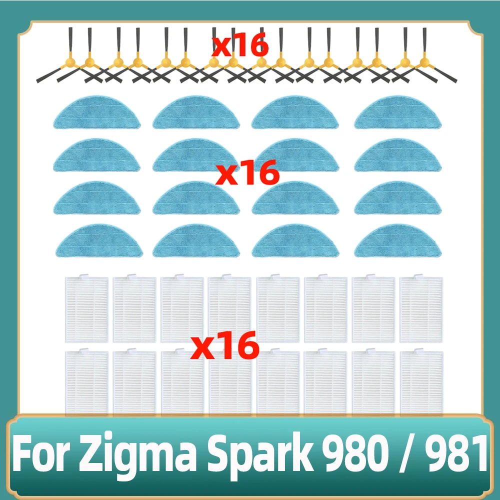 Compatibile con Zigma Spark 980 / 981 Robot Aspirapolvere Ricambio Spazzola Laterale Principale Filtro Hepa Panno per Mop Panno per Pulizia