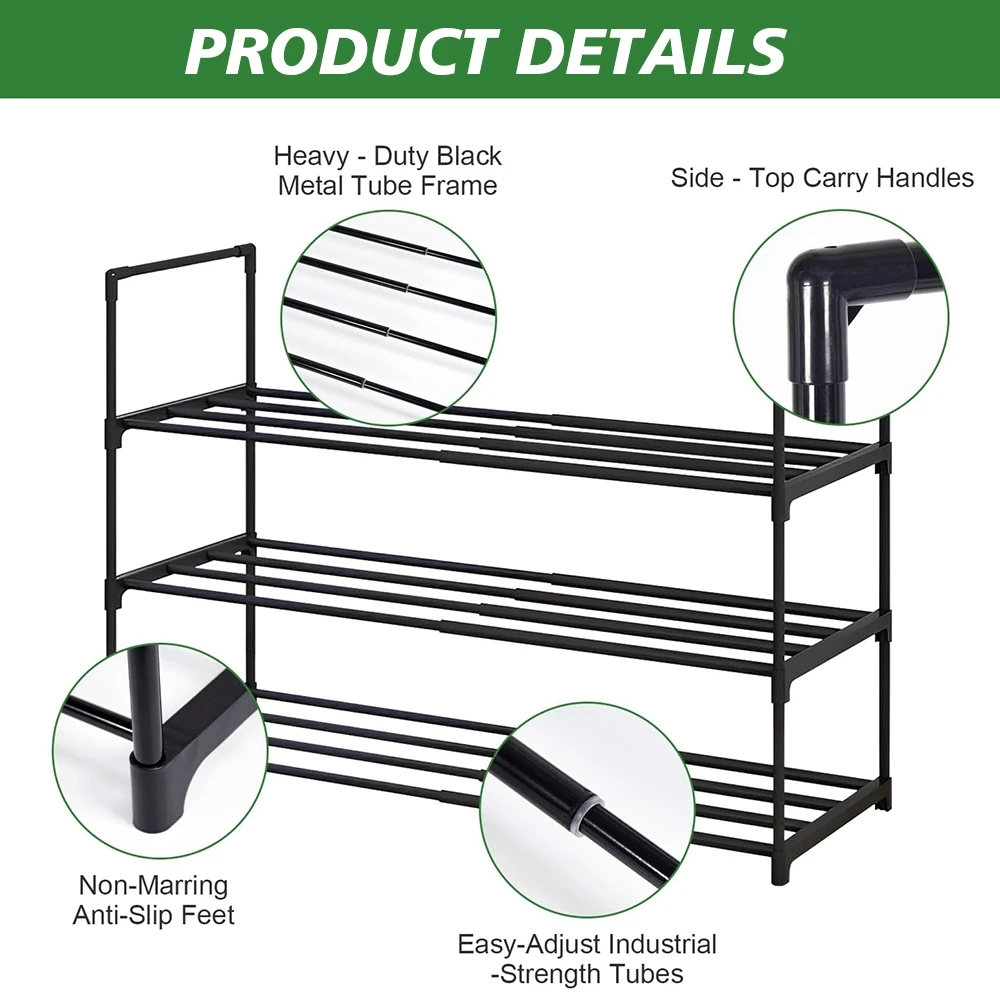 Obrázek 4: 3čepel tier bota držák rozšiřitelná, 40-76x54.5x30.5cm nastavitelný kov bota úložný držák pro malý prostory, mezera šetření sturdy shoerack