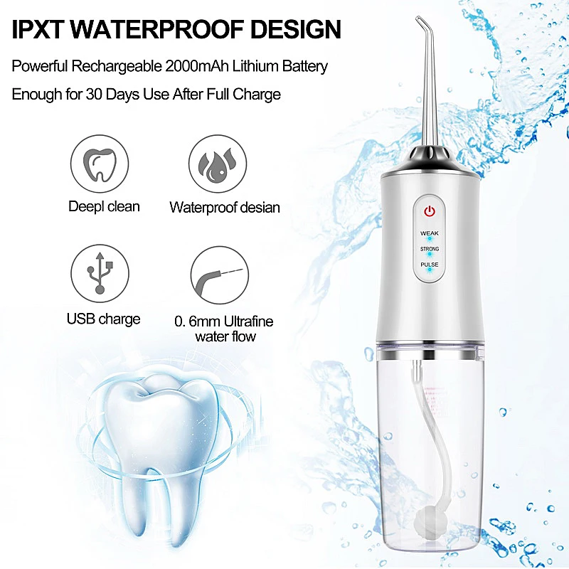 Miệng Irrigator 3 Chế Độ Sạc USB Nha Khoa Nước Flosser Chống Nước Nha Khoa Nước Đầu 240ML Nước Răng Bụi