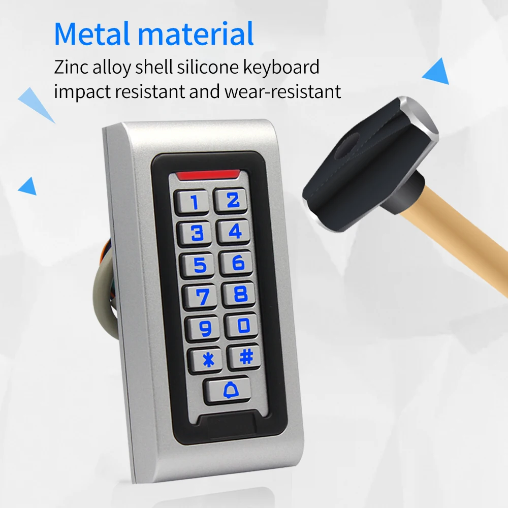 Zinc Metal Rfid Access Controller Keypad IP67 Waterproof 2000user Wiegand 125KHz Card Reader Keyboard Door Access Control System