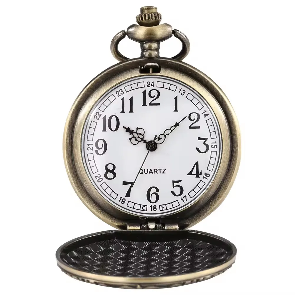 꽃이 새겨진 레트로 목걸이 펜던트, 청동 풀 헌터 스팀펑크 빈티지 포켓 쿼츠 시계, 체인 포함