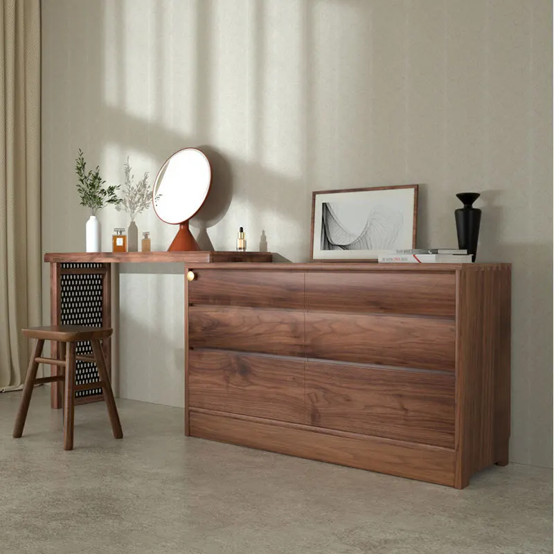 

Modern simple black walnut push-pull dresser, chest cabinet integrated against the wall, makeup table, storage cabinet removable