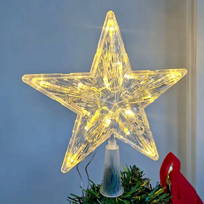 LED Transparent Five-Pointed Star Christmas Tree Spire, Home Christmas Tree Decorations, Christmas Wreath Ornaments