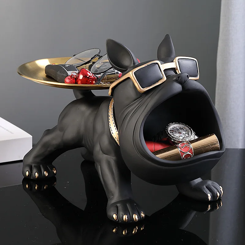 Key storage decoration for the entrance, living room light luxury shoe cabinet, hallway tray, bulldog, moving decoration gift