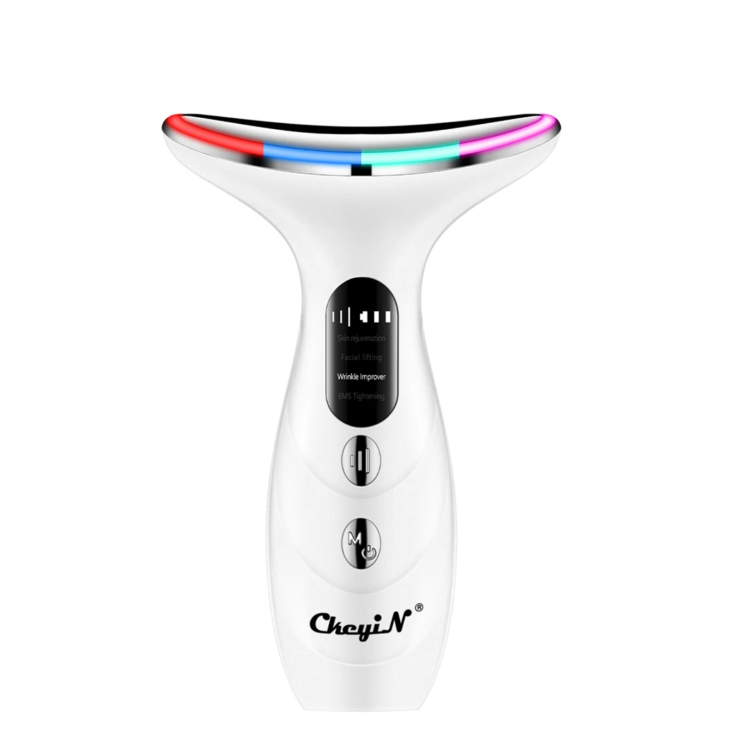 CkeyiN-dispositivo de belleza para el cuello, 4 colores, EMS, máquina de Estiramiento Facial, eliminador de papada, LED, antiarrugas, estiramiento de la piel, masajeador Facial