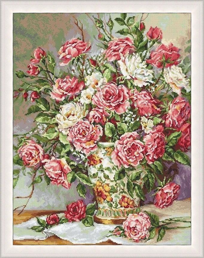 11CT/14CT DIY Embroidery Cross Stitch Kits Craft Needlework Set Canvas Cotton Luca-S B603 ornate rose vase 52-64