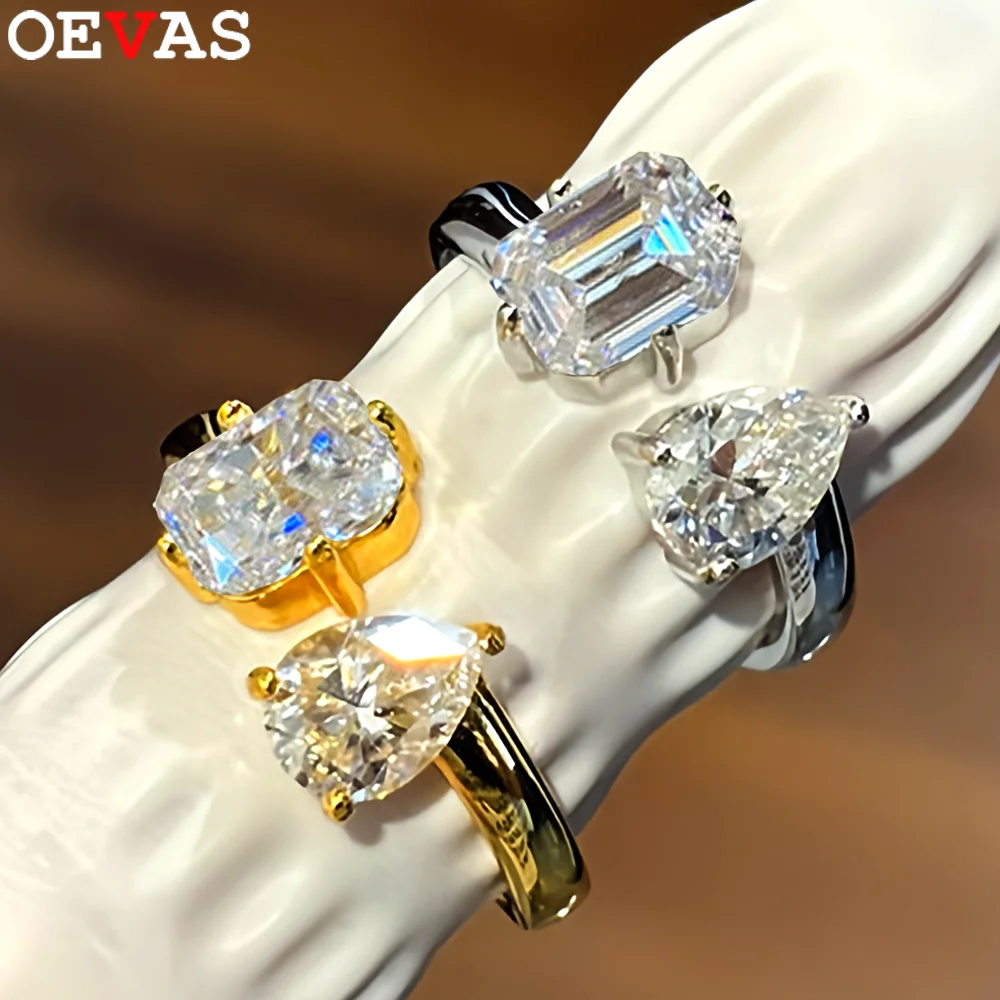 

OEVAS 3,25 карата изумрудной/грушевидной огранки Муассанит 2 камня открытые кольца для женщин S925 посеребренные 18-каратное золото лабораторные бриллианты свадебные украшения