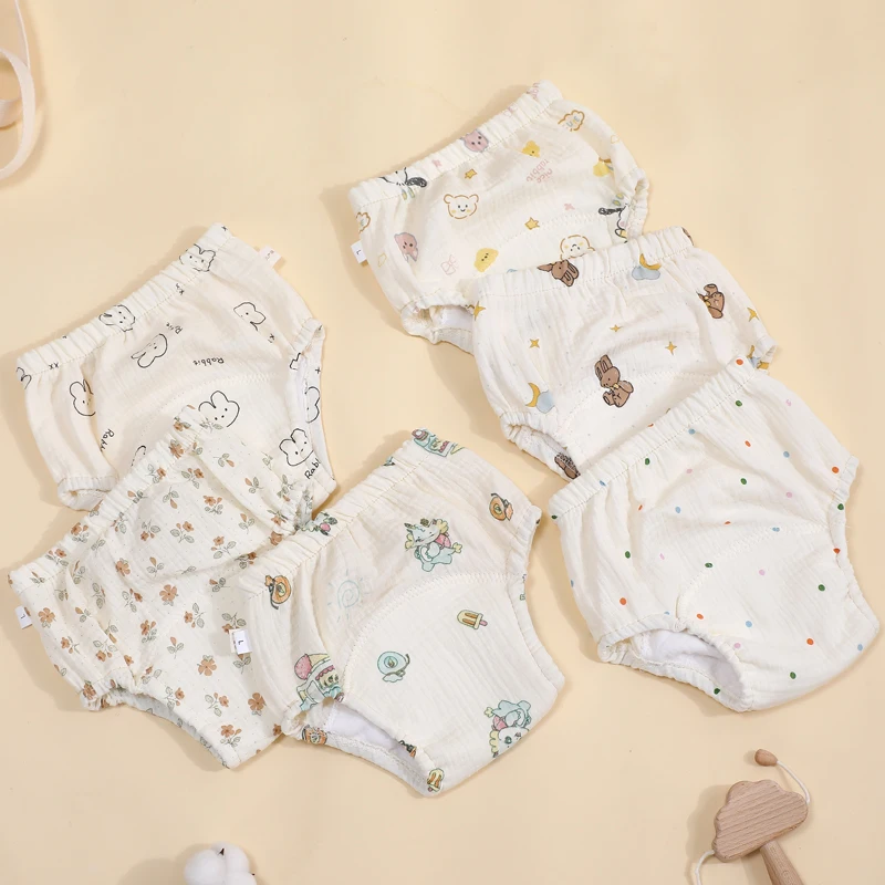 Baby Cartoon Cotton Animal Tiger Rabbit BearWaterproof Diaper Pockets Diapers Training Pants Gauze Diaper Learning Pants