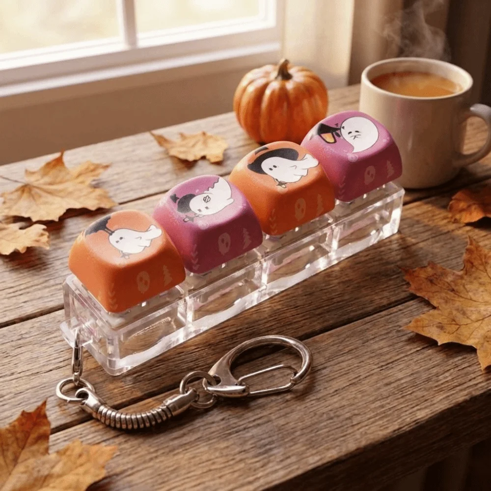 4 Keys Halloween Fidget Pressing Keychain Creative Pressing Mechanism Halloween Pendant Halloween Pattern