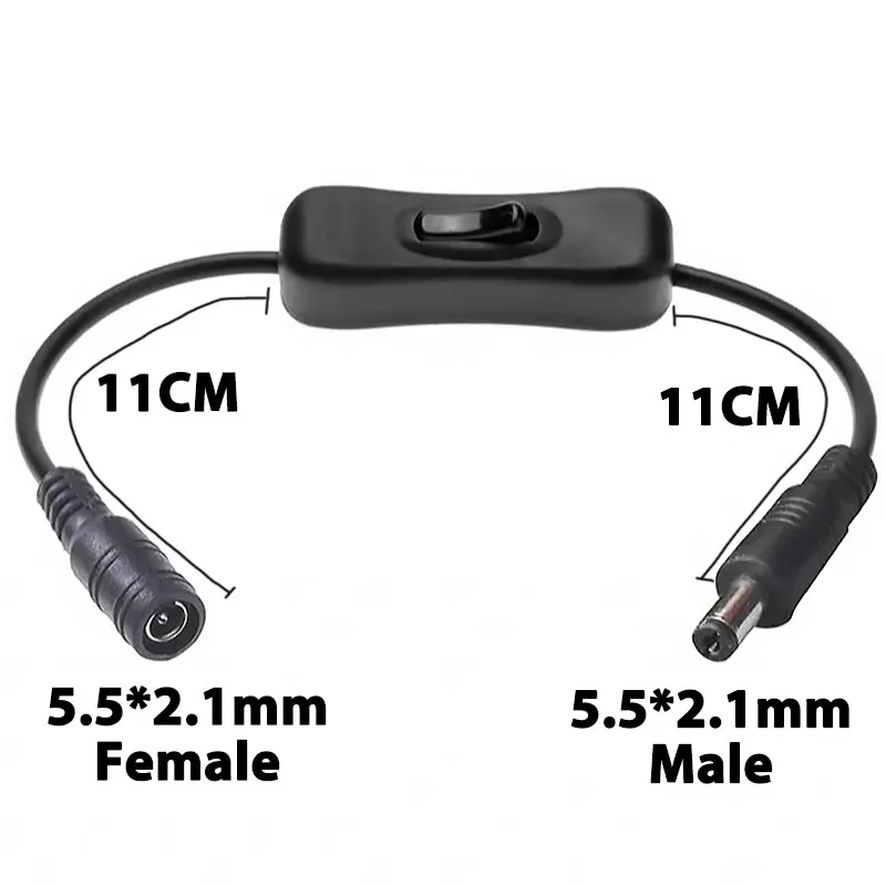 5.5 x 2.1 mm DC Power Plug Switch Female to Male Power Cable Connector On-Off Switch Extension Cable 30CM For LED Strip Light