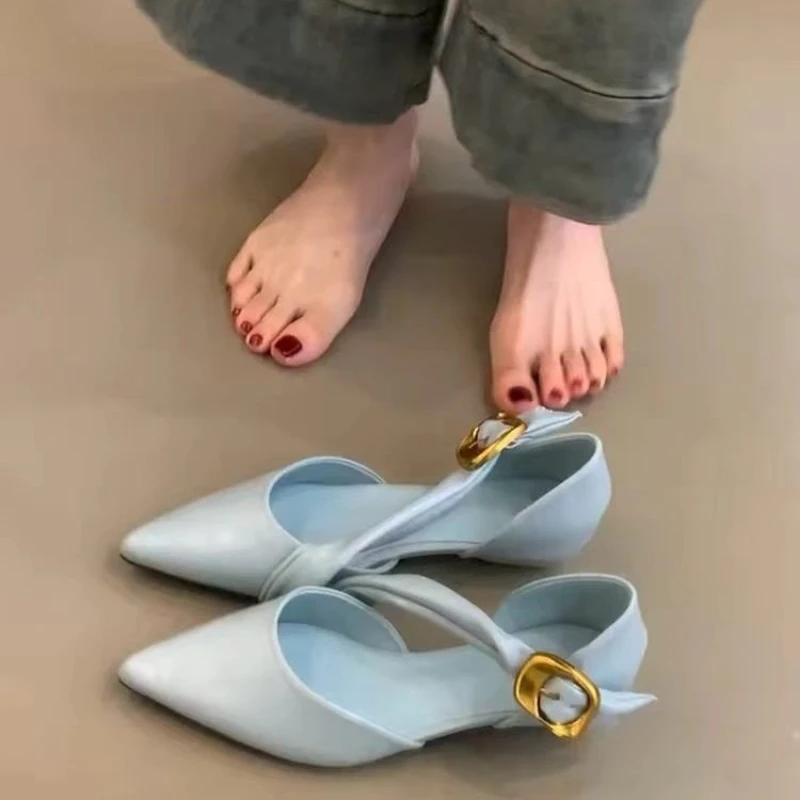 

2026 Spring Flats Shoes Women Sandals Fashion Pointed Toe Slingback Shoes Ladies Elegant Flat Heels Ballerina Loafers