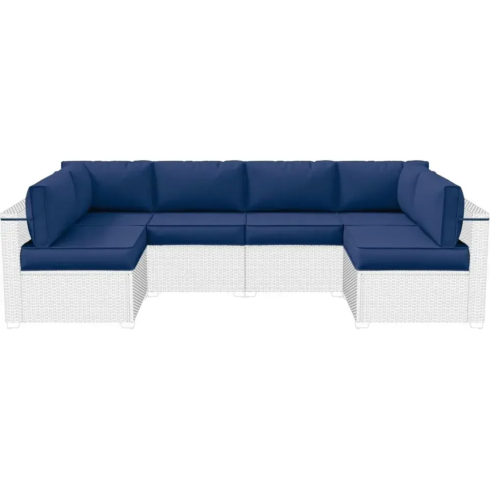 14-Piece High-Density Water-Resistant Outdoor Chair Cushions for Deep Seat or 6-Seat Sectional Sets in Blue