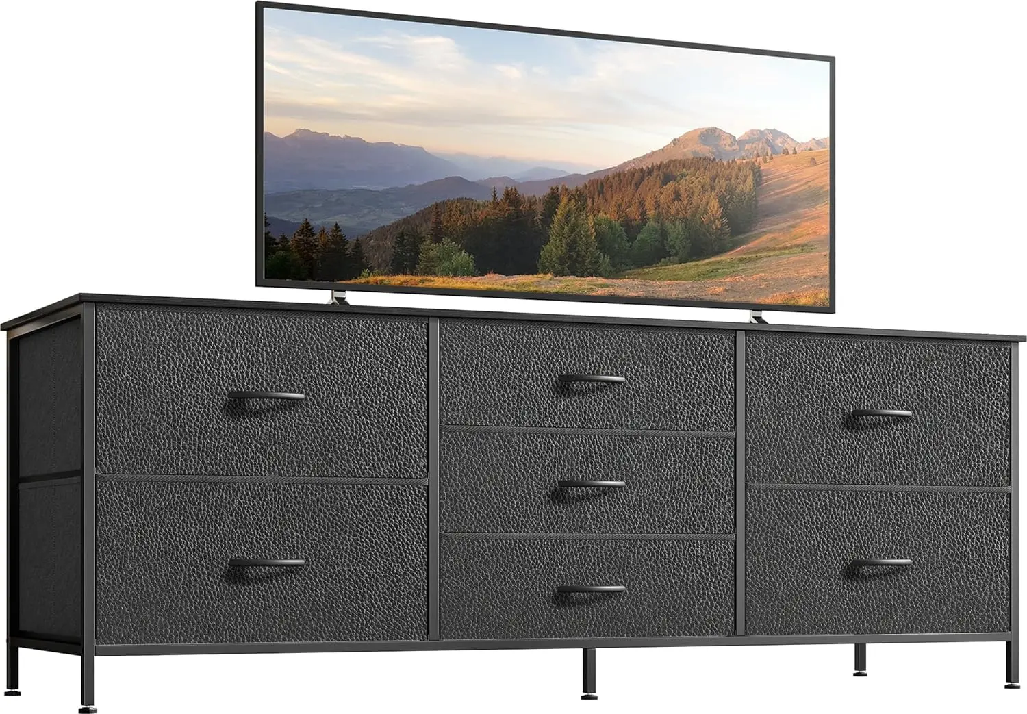 

Dresser for Bedroom, 55 Inch TV Stand for 43, 55, 60 Inch TV, Long Fabric Dresser for Closet, TV Stand with 7 Drawers, Black