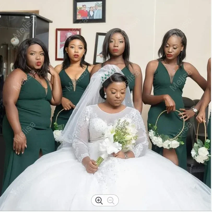 Customized Scoop Neckline Long Sleeves Lace Wedding Dresses Sweep Train Vestido De Noiva 2022 African Bridal Gowns