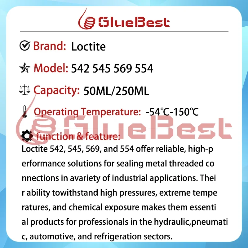 Loctite 542 545 569 554 Metal High Pressure Pneumatic Pipe Thread Seal Curing Agent Original Product