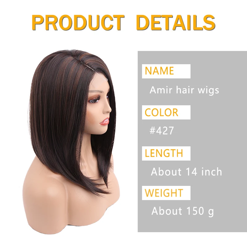 Amir-peruca sintética de cabelo longa e reta para mulheres, parte média, marrom, ombre, resistente ao calor, cosplay diário