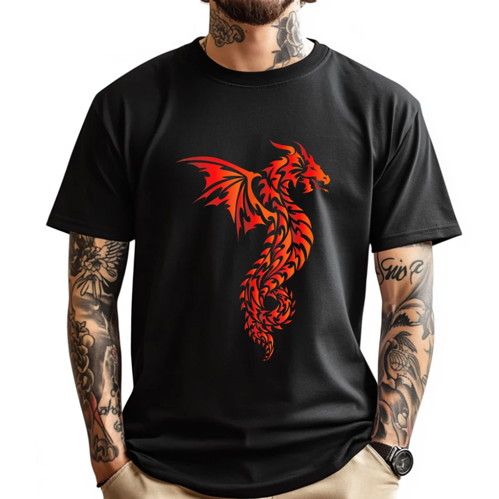 

Dragon Tribal Mythical Legendary Creature Folklore Blue And White Graphic T Shirts Men's Clothing Funny