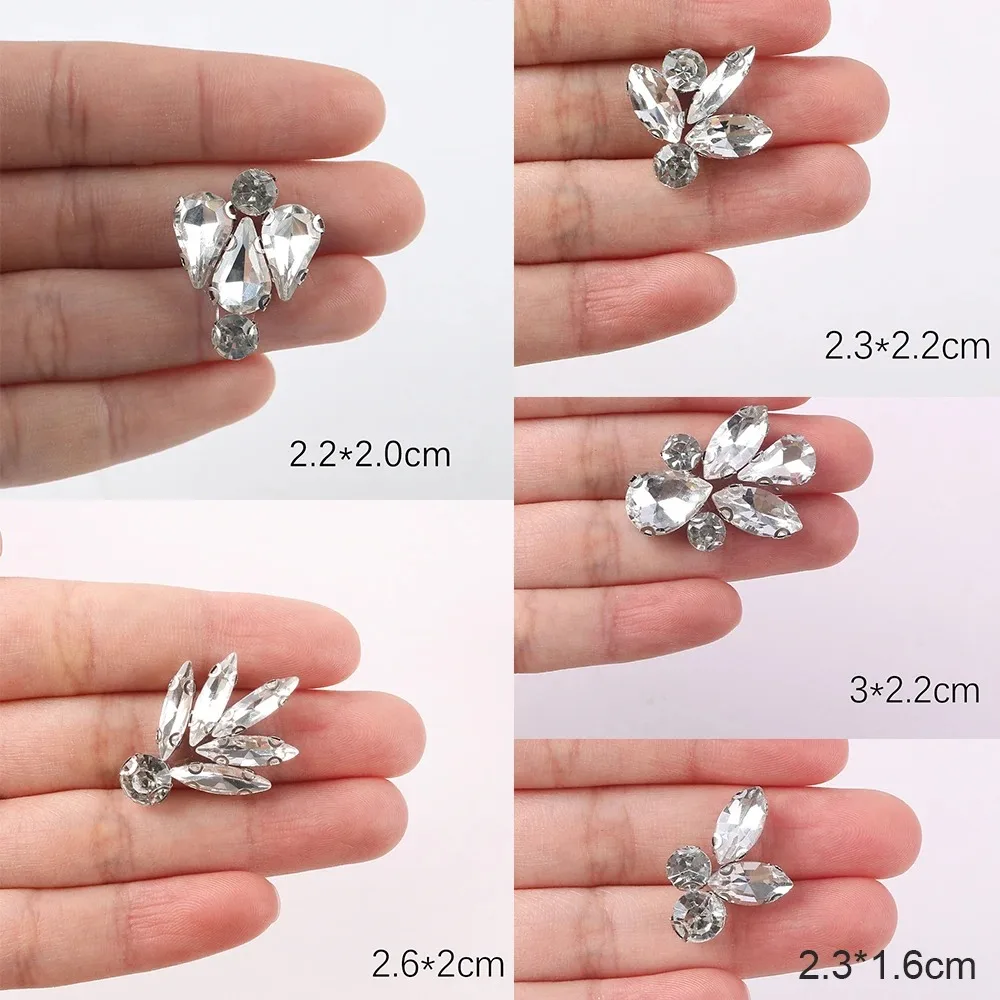 5Pcs/set Rhinestone Flower Stickers Rhinestones Ornament Crystal Iron On Patch for Clothing Shoe Bag Clothes Accessories