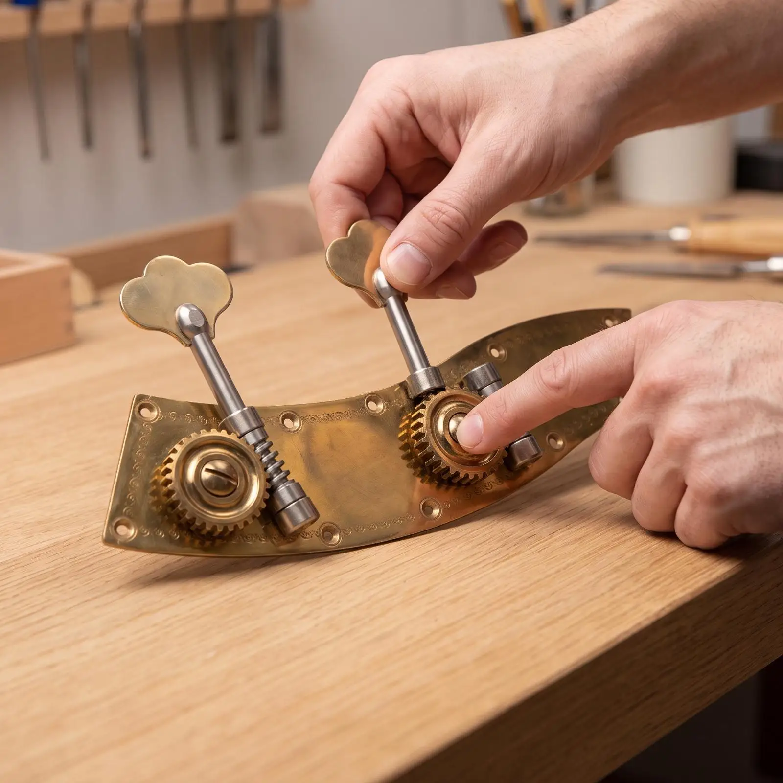 Gold Bass Tuning Machine Heads for Double Bass with Copper Posts and Pre Drilled Holes for Vintage Instrument Restoration