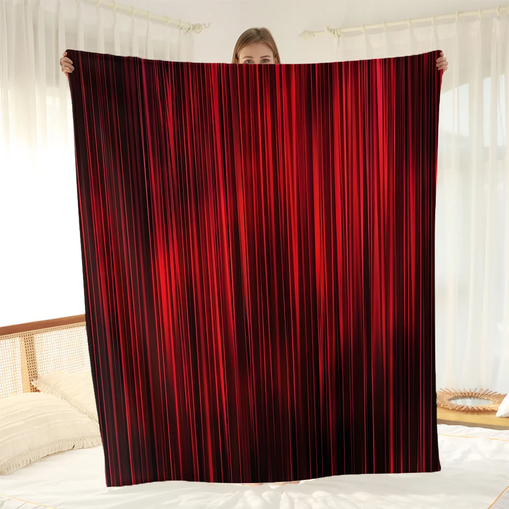 Cozy Black & Red Striped Flannel Throw Blanket - Soft, Warm, and Versatile for Couch, Bed, Office, or Travel,Contemporary Style