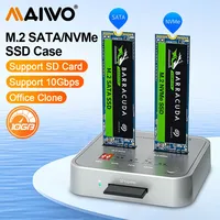 MAIWO Dual Bay M.2 SATA/NVMe Docking Station 10Gbps SSD Enclosur USB-C SSD Duplicator with SD Express Slot One-Key Offline Clone