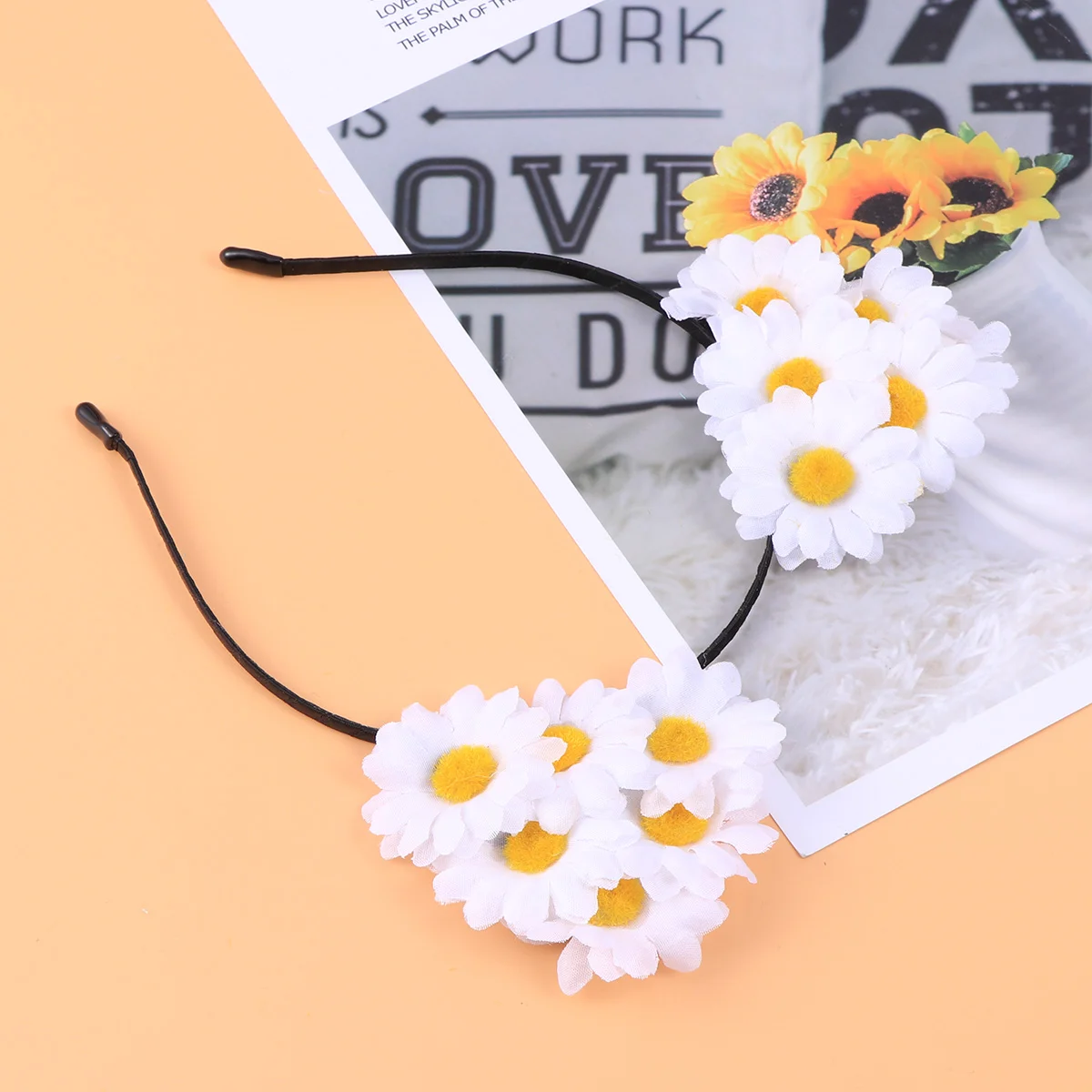 

Cat Ears Sunflower Hair Adorable Flower Cosplay Hairband Headdress Party Hair Accessories for Kids Children Girls (White)