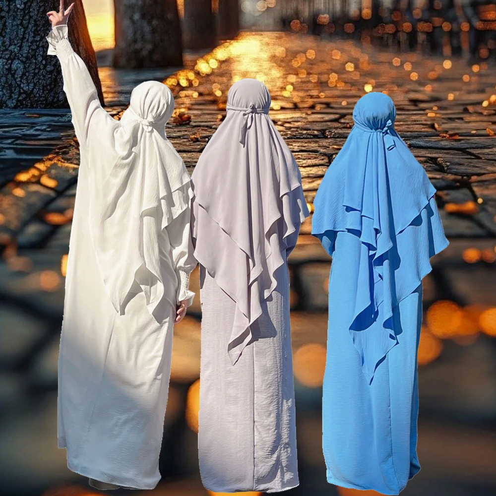 

Ramadan Muslim Dress Women Prayer Garment 2 Piece Set Khimar Abaya Islam Clothing Arabic Robe Burqa Kaftan Eid Djellaba Jalabiya