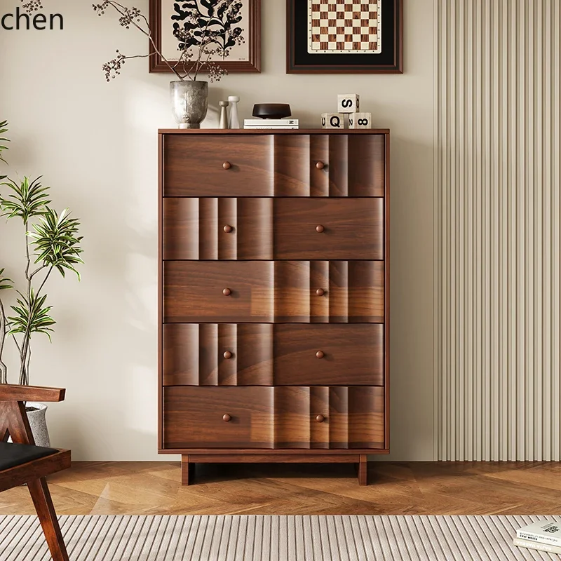 DSAsolid wood retro storage side cabinet living room bedroom bedside storage drawer storage cabinet