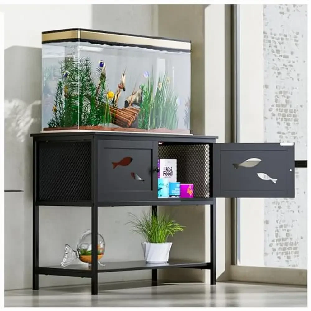 

Aquarium Stand 40 Gallon Tank Fashion Black Cabinet SUS304L Industrial Steel Storage Cabinet 36.6"L x 18.5"W x 31.5"H Solid