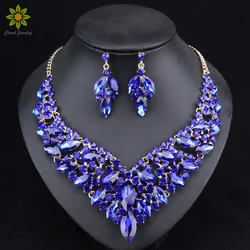 Fashion Crystal Bridal Jewelry Sets Party Costume Accessories Wedding Necklace Earring Set  for Brides Women 5Colors