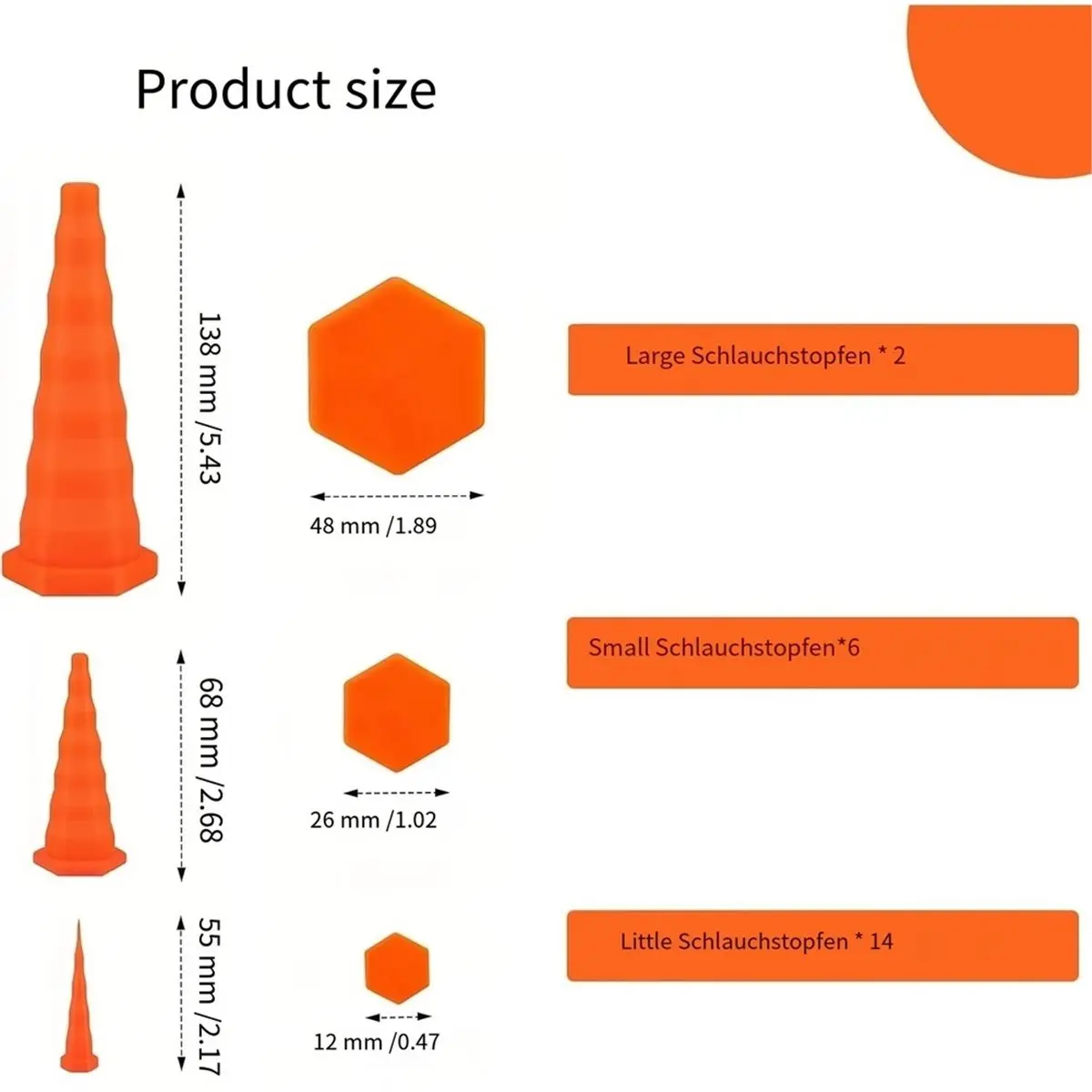 A89X Hydraulic Plugs ,22pcs Rubber Plugs Conical in 3 Sizes, Oil Hydraulic-Hoses Plugs for Pipes, Leakage Protection