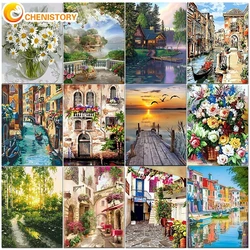 CHENISTORY Painting By Numbers For Adults DIY Kits HandPainted City On Canvas With Framed Oil Picture Drawing Coloring By Number