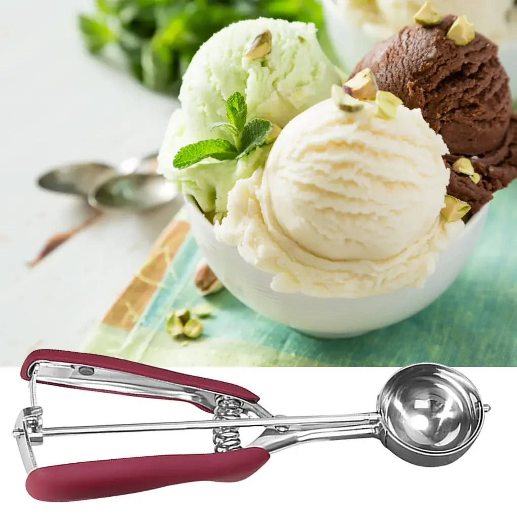 Stainless Steel Ice Cream Scoop Spring Handle Scoop Cookie Dough Spoon Fruit Potato Watermelon Digging Ball Kitchen Accessories