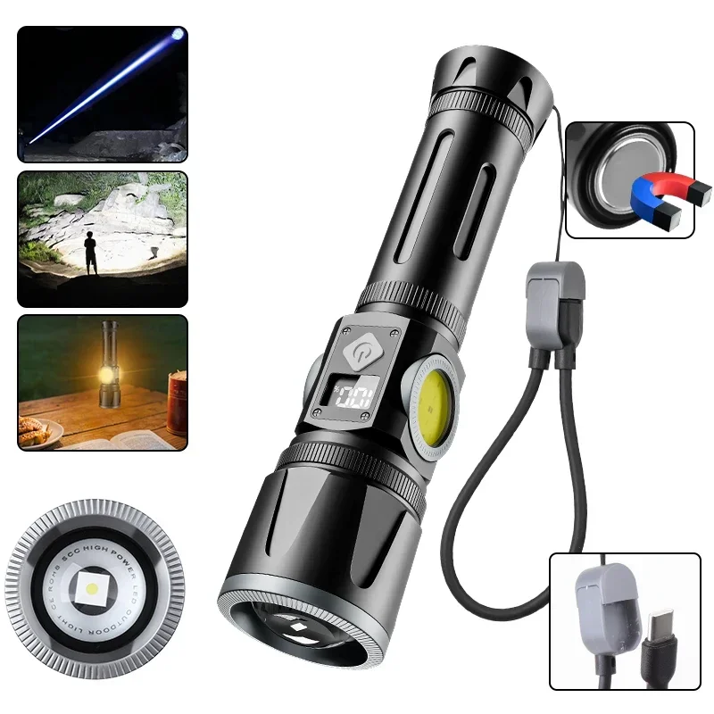

Супер яркий светодиодный фонарик высокой мощности из алюминиевого сплава с телескопическим зумом COB, боковой рабочий фонарь для наружного кемпинга, пешего туризма