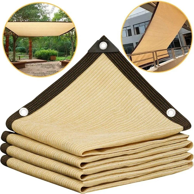 Beige Sunshade Net Wrap-around Perforated Sunshade Cloth Thickened Heat Insulation Net Summer Outdoor Shade Sun Screen