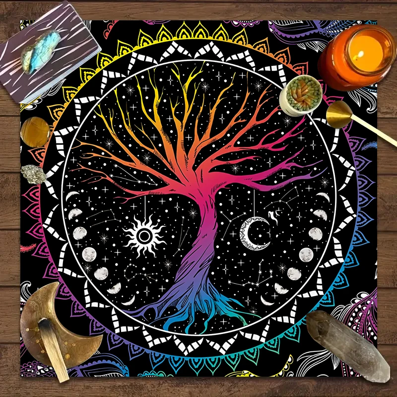 table cloth rectangular table cloth aesthetic 1pc Life Tree Tarot Card Table Cloth, Witchcraft Astrology Decoration Oracle Card