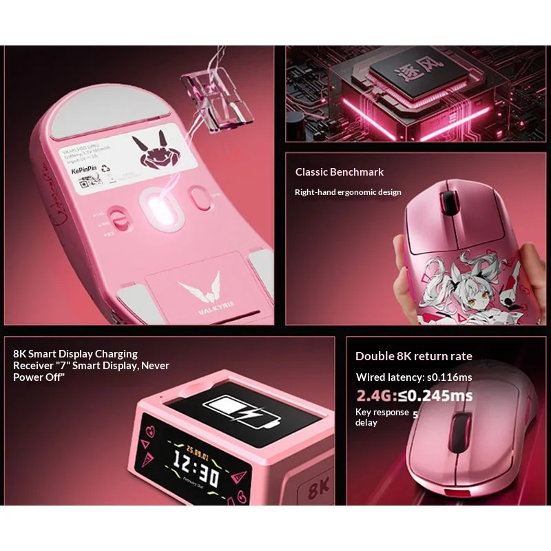 Vk M5 Pro Tri-Mode Gaming Mouse Paw3950 Sensor 8k Fps Esports Gear Compatible Valorant/Apex/Csgo Pc Desktop Gaming Accessories