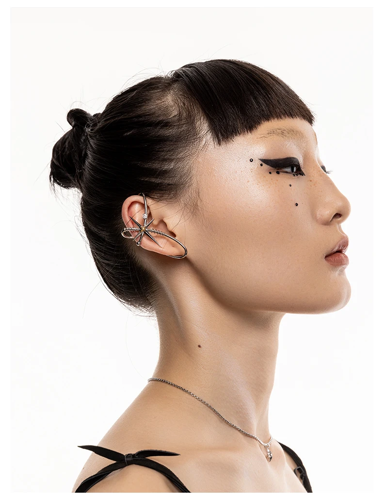 HUANZHI 2023 NEW Sliver Star Manifestation Metal Ear Clips for Women Earrings Fashion Accessories Jewelry Party Anniversary Gift